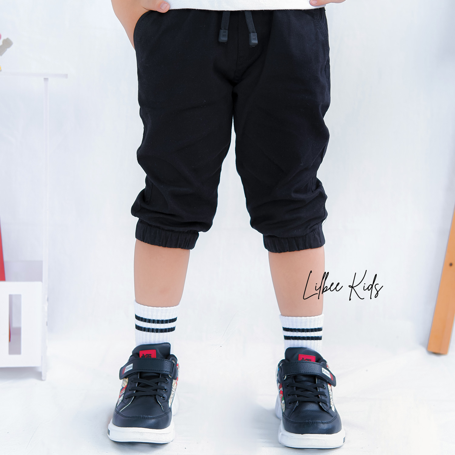 Celana Joger Anak Laki Laki 3 4 Katun Soft Stretch - 1 Celana Joger 3/4 Anak Laki Laki Hitam Katun Twill Stretch Lembut Stylish CT 010 - Image 1